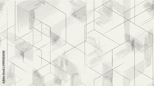 Seamless parametric geometric lines forming abstract pattern. Minimal black lines creating a repeating technical grid background