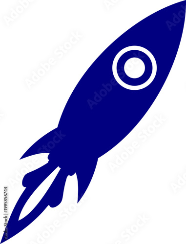 Blue Space Rocket Launch Icon, Professional Aerospace Science and Creative Startup Concept Vector Illustration, Flat Orbital Exploration Technology Graphic