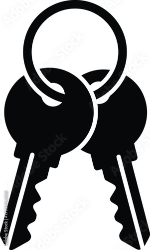 Silhouette of two black house keys on a ring for home and property access