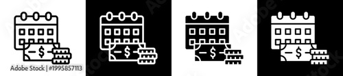 Monthly Income Icon Set In Black And White Filled Style Collection 