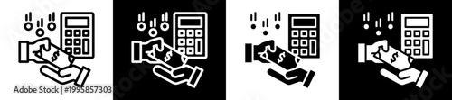 Wage Calculation Icon Set In Black And White Filled Style Collection 