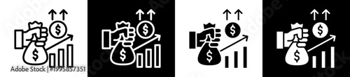 Profit Earnings Icon Set In Black And White Filled Style Collection 