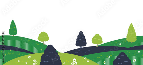 Seamless Hilly Forest Landscape With Text Space. Vector Background Illustration. Horizontally Repeatable.