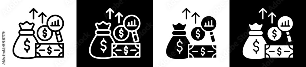 Fototapeta premium Income Analysis Icon Set In Black And White Filled Style Collection 