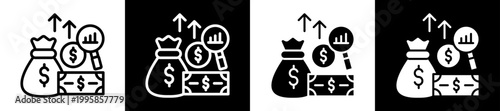 Income Analysis Icon Set In Black And White Filled Style Collection 