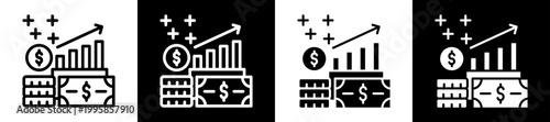 Financial Gain Icon Set In Black And White Filled Style Collection 