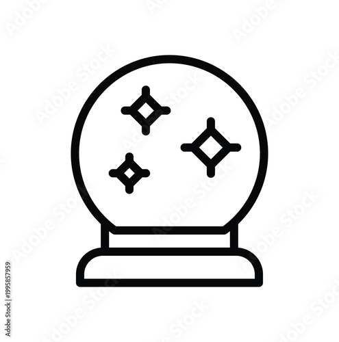 Simple Outline of Crystal Ball with Glittering Stars Inside for Mystical Themes