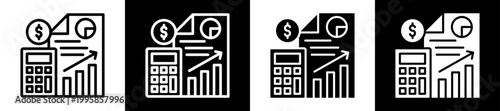 Income Statement Icon Set In Black And White Filled Style Collection 