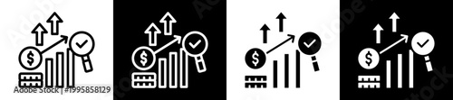 Revenue Analysis Icon Set In Black And White Filled Style Collection 