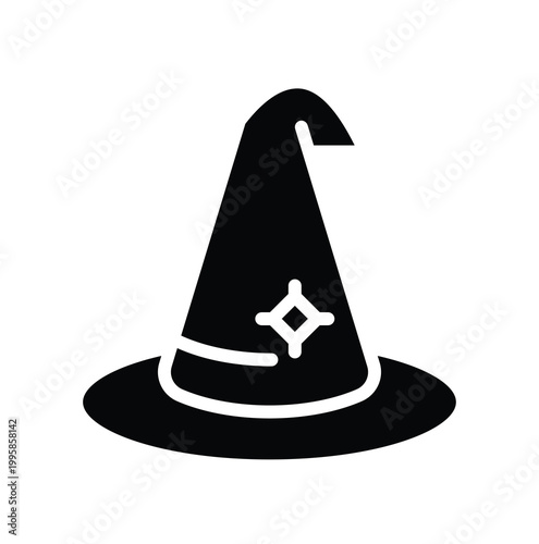 Black Silhouette of a Classic Wizard Hat Icon on a White Background