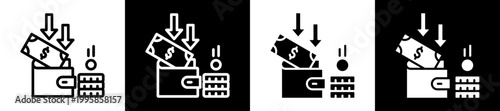 Financial Income Icon Set In Black And White Filled Style Collection 