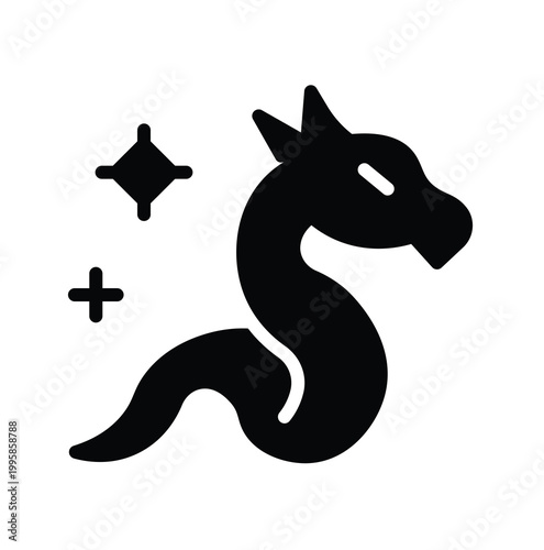 Black Silhouette of a Mythical Dragon Design with Star Accents