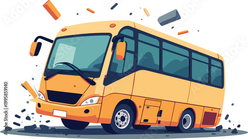  bus crash with fire accident scene – vector illustration
