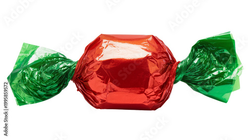 фотографія Red foil wrapped candy with green plastic twist tie