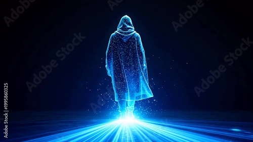 Glowing figure in hooded cloak