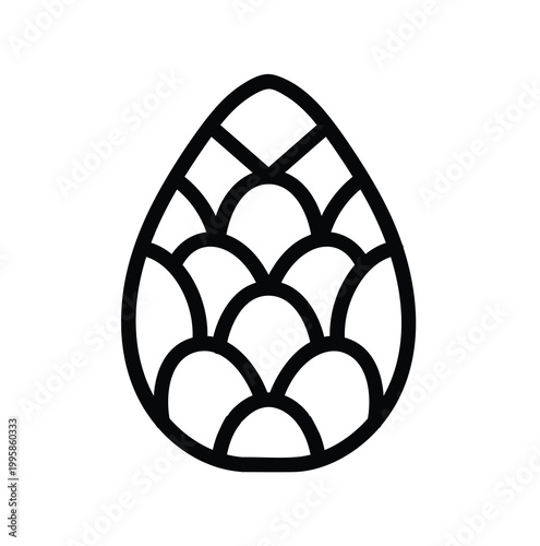 Black Outline of a Stylized Egg with Scale Pattern for Design Projects