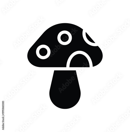 Black and White Silhouette of a Simple Mushroom Icon with Patterns