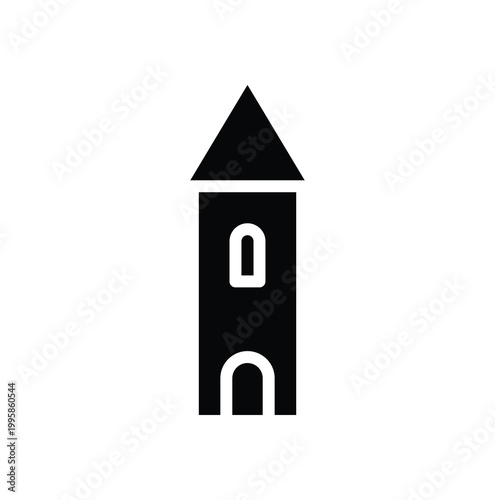 Minimalist Black Tower Icon with Pointed Roof for Design Projects