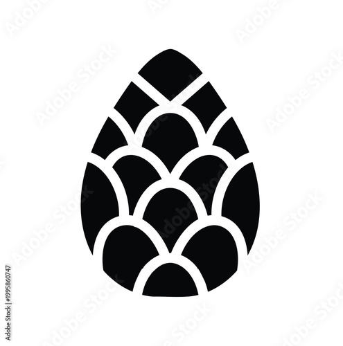 Black silhouette of a pine cone with intricate scale details and shapes