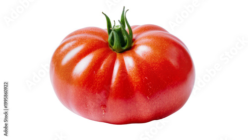 Tableau sur toile Ripe red heirloom tomato with green stem and leaves