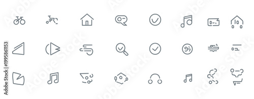Collection of simple, modern line icons for web and mobile applications, including transport and communication.