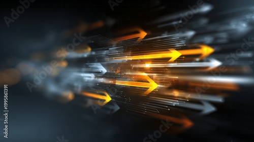 Bright arrows surge forward in a dynamic motion blur.