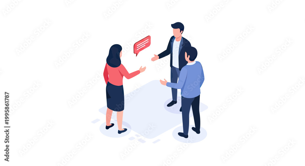 Obraz premium Isometric Vector Illustration of Business People Networking and Communicating in a Professional Meeting