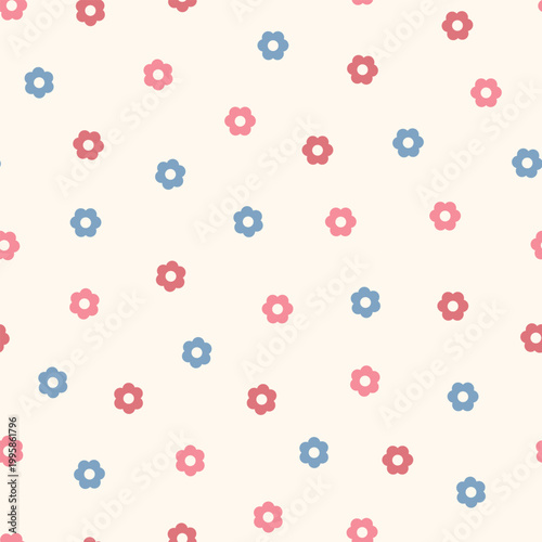 Seamless vector pattern with pink and blue daisy flowers