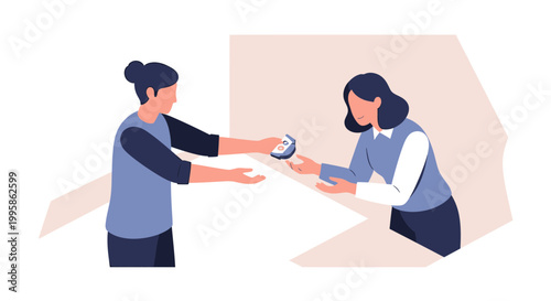 Pharmacist Handing Medical Device or Glucose Meter to a Female Patient at a Pharmacy Counter Vector Illustration