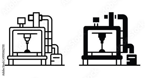 Industrial Machine Illustration in Minimalist Black and White Style
