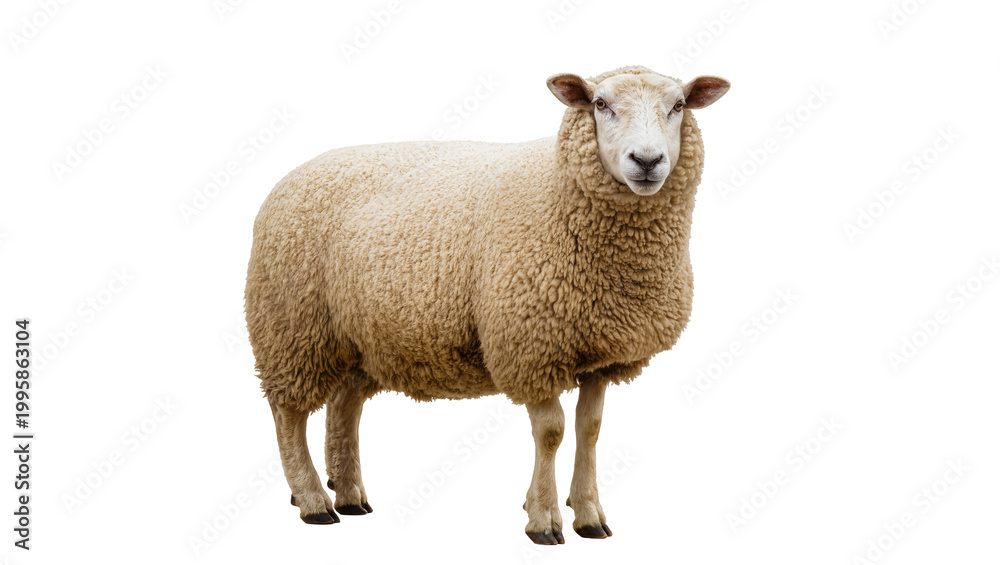 Naklejka premium Fluffy Brown Wool Sheep Standing Facing Camera