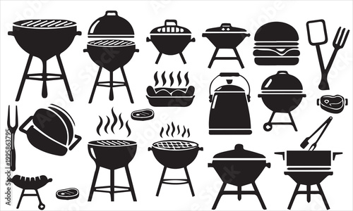 Grilling equipment collection a variety of barbecue grills and tools