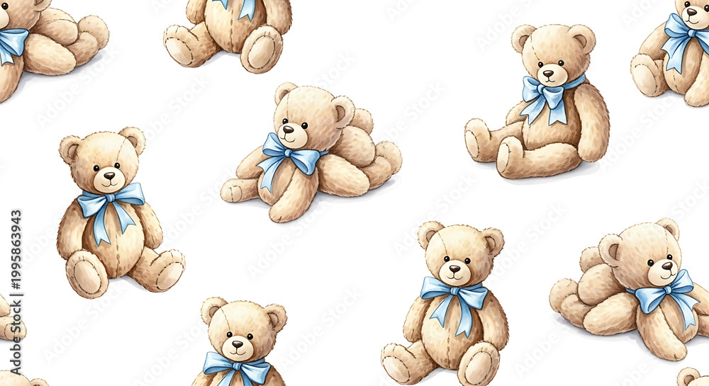 Fototapeta premium Cute Teddy Bear Seamless Pattern Baby Nursery Acrylic Hand Painted Texture