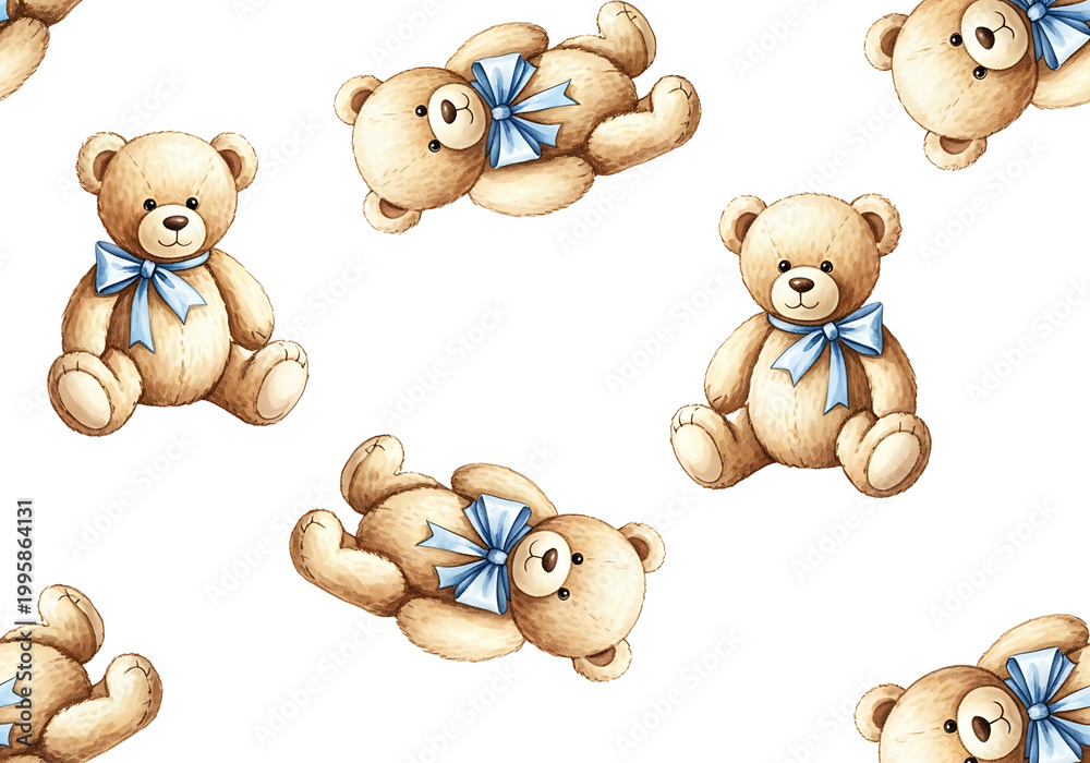 Fototapeta premium Cute Teddy Bear Seamless Pattern Baby Nursery Acrylic Hand Painted Texture