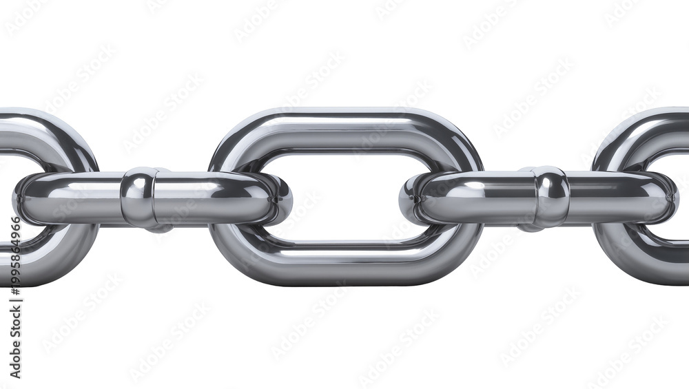 Fototapeta premium Polished silver metal chain links connected in a row