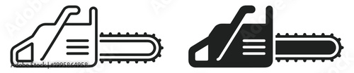 chainsaw icon for wood cutting and forestry work, outline and silhouette vector illustration isolated on transparent background