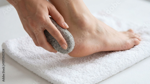 경석으로 발뒤꿈치를 관리하는 손