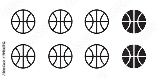 Basketball Icon Set - Minimalist Sports Ball Symbols in Outline and Solid Styles