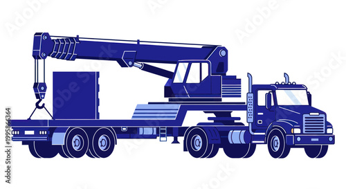 Blue Crane Truck Lifting Load, Industrial Vehicle Illustration