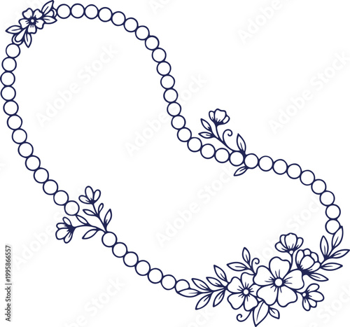 Elegant Floral Beaded Frame Vector Illustration for Design