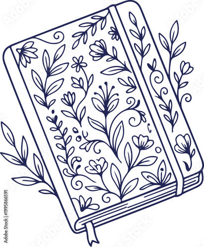 Floral line art notebook illustration for journaling and planning