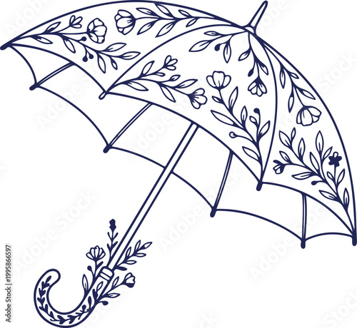 Vintage Floral Umbrella Line Art Illustration for Spring Design
