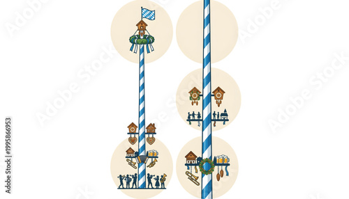 traditional bavarian maypole vector illustration with cultural symbols on transparent background