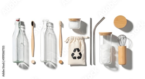 Reusable Eco Products with Wooden and Glass Items