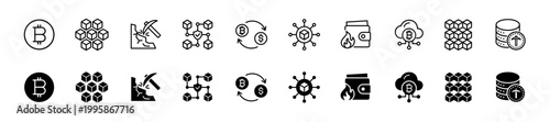 Blockchain technology icon set. Cryptocurrency and bitcoin symbol. Vector illustration.