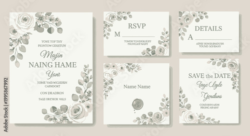 Elegant Floral Wedding Invitation Suite Mockup with Roses and Eucalyptus