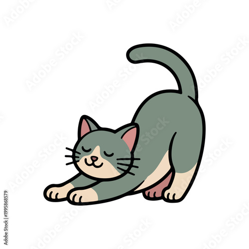 cat stretching in playful pose, vector cartoon illustration on white background