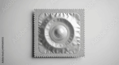 Single Condom Pack Isolated on Gray Background with Topographical Pattern