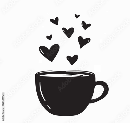 Romantic Coffee Cup Logo With Love Smoke Silhouette Vector