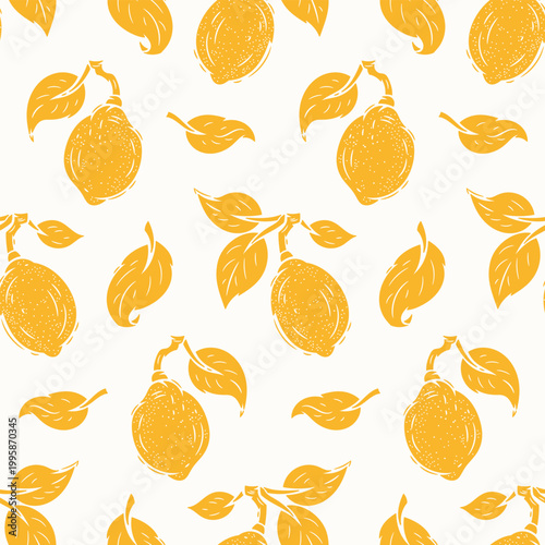 Yellow Lemons Seamless Pattern Hand-drawn Vector illustration